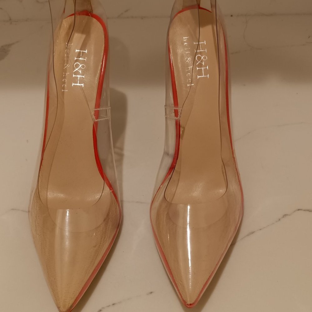Hell and Heel Clear and Orange Women's Stiletto Heels Size 11